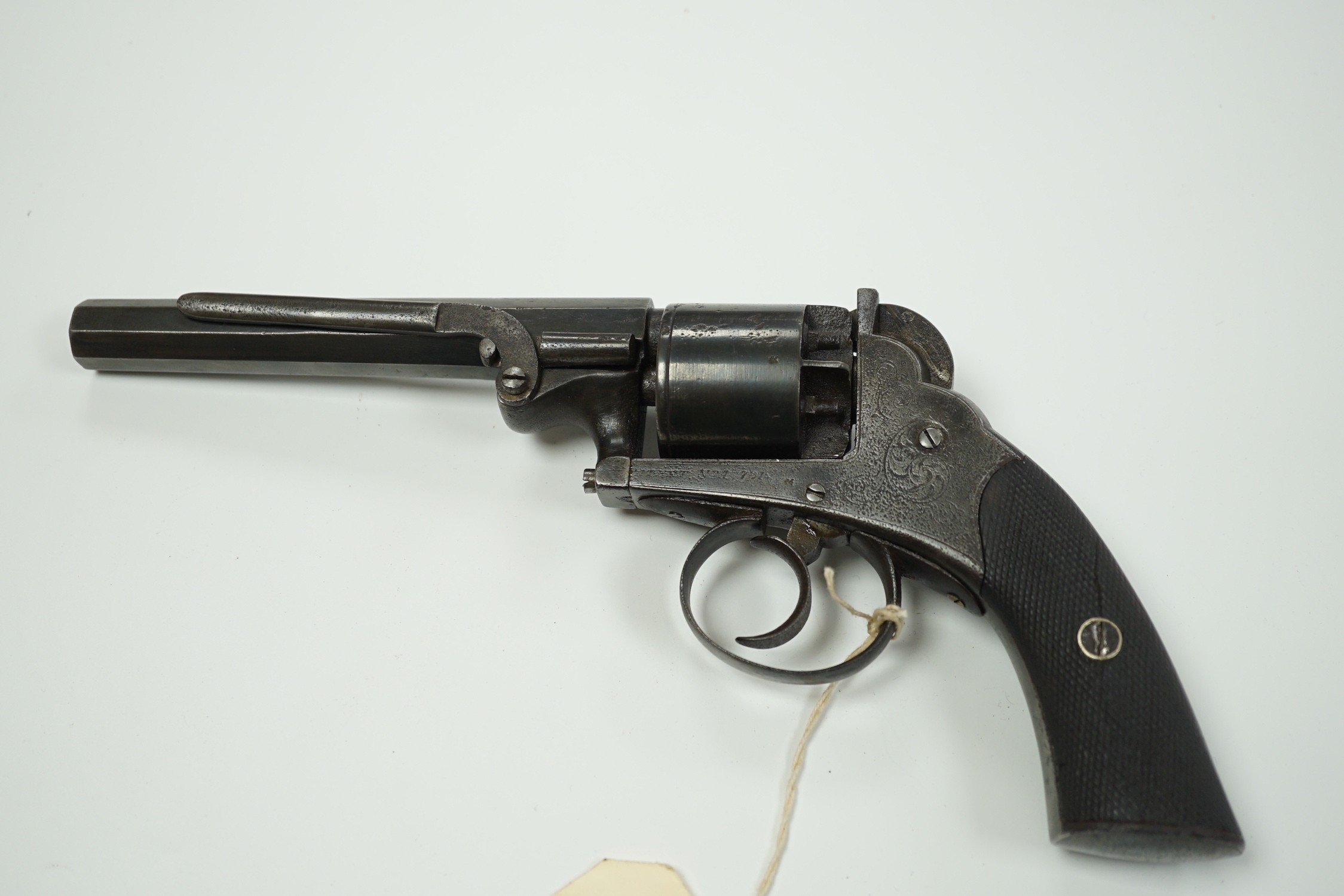 An English double action percussion open frame revolver, Patent No. A 721, c.1850